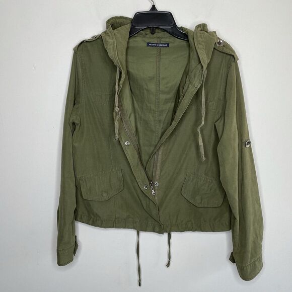 BRANDY MELVILLE Womens Olive Green Hooded Full-Zip Jacket One Size OS - Picture 5 of 9